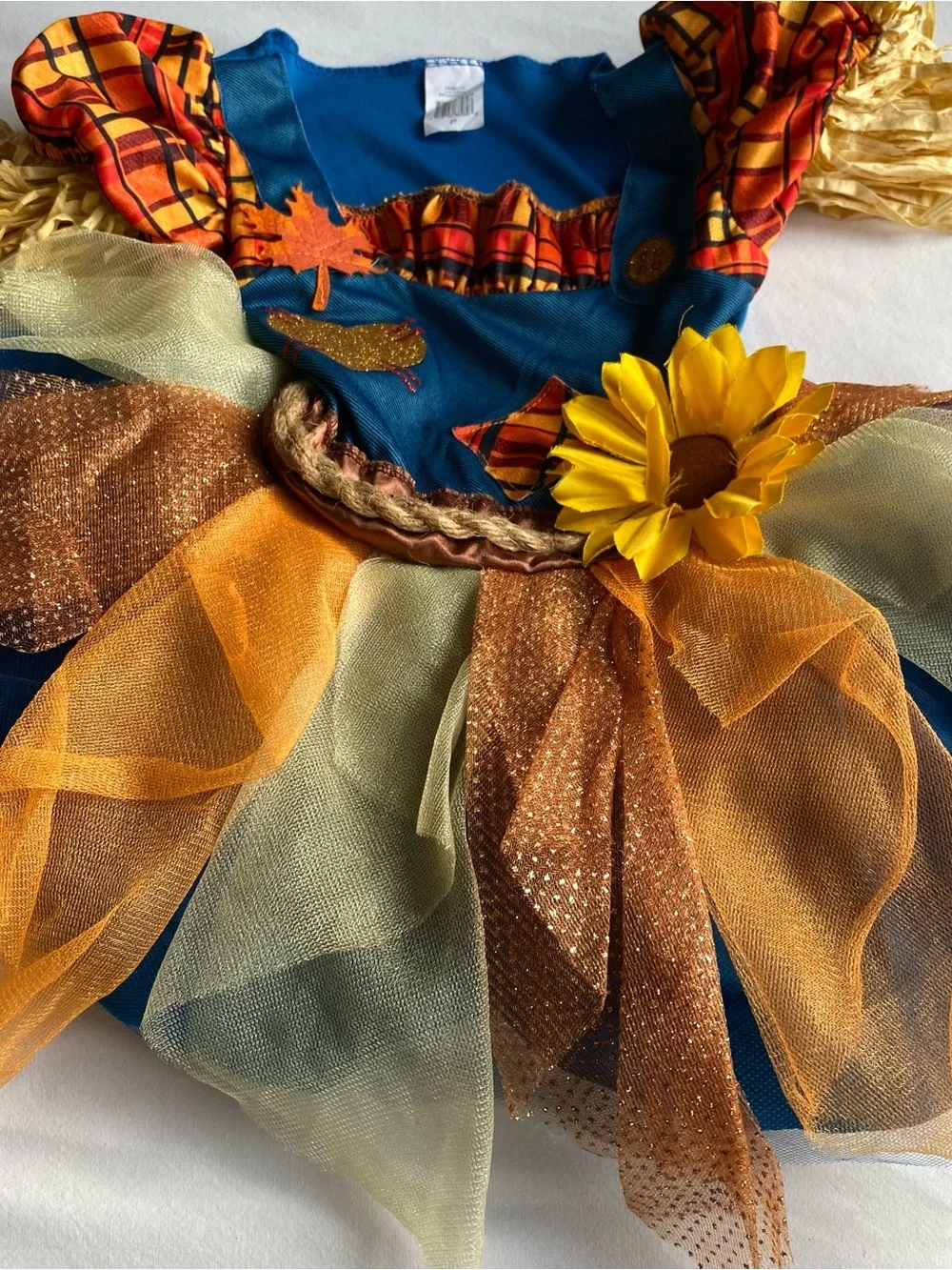 Toddler/Girls 2T Sweet Scarecrow Halloween Costume - Blue/Orange/Yellow Tutu